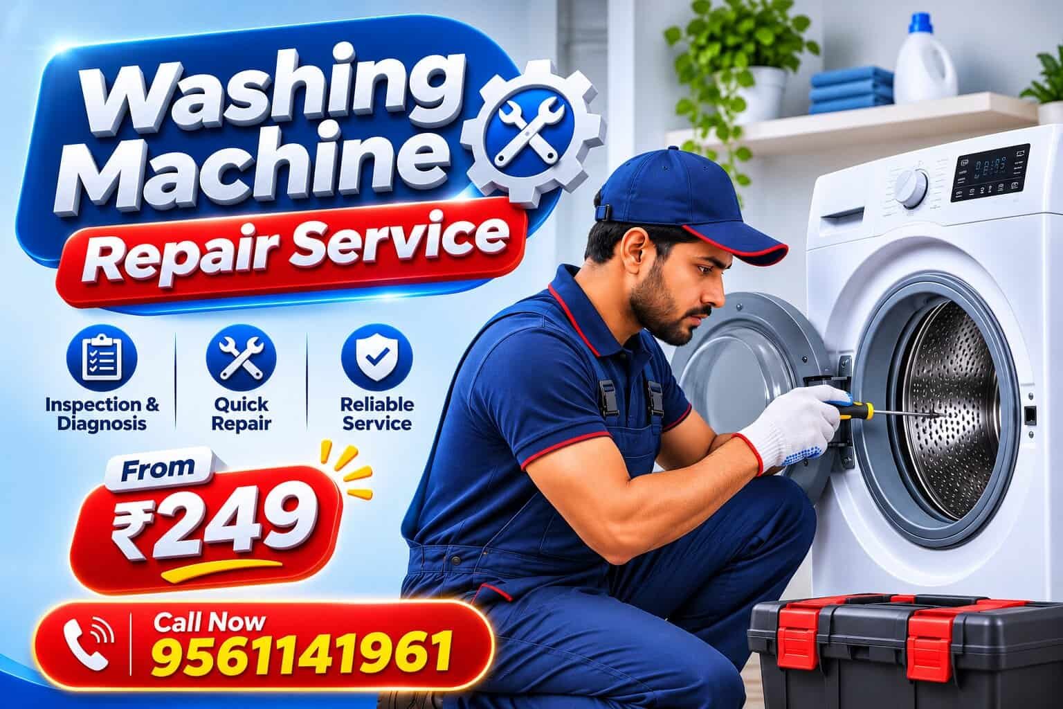 Technician repairing a washing machine in Pune
